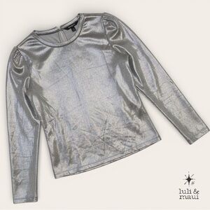 Allegra K Shimmering Silver Holographic Long Sleeve Top - Size Medium